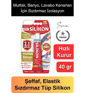 Premium 40 gr Üniversal Sızdırmaz Şeffaf Tüp Silikon Mutfak Banyo Küvet Kenarı Elastik İzolasyon