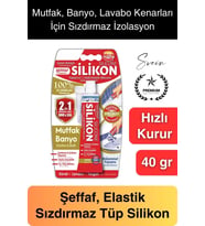 Premium 40 gr Üniversal Sızdırmaz Şeffaf Tüp Silikon Mutfak Banyo Küvet Kenarı Elastik İzolasyon