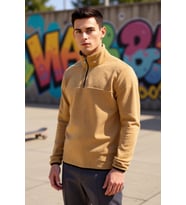 Erkek Dik Yaka Fermuarlı Standart Kol Polar Sweatshirt Fonksiyonel Dayanıklı Kaliteli Spor