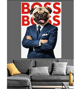Boss Kıyafetli Bulldog Köpek Dekoratif Kanvas - Mdf Ahşap Tablo
