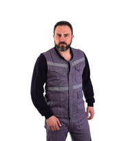 ESER - V Yaka Gabardin Yelek - İş Yeleği - Gri