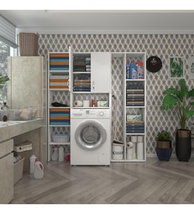 Kenzlife çamaşır makinesi dolabı veronikamegamdf byz 180*156*20 % 100 MDF full Mdf banyo arkalıksız raflı (Karışık)