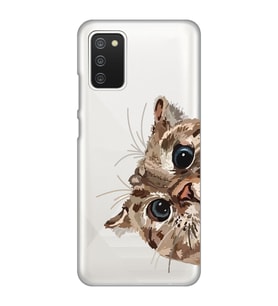 Samsung Galaxy A02S Uyumlu Tatlı Kedi Desenli Şeffaf Telefon Kılıfı