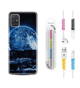 Samsung a71 A72 A73 A7 A9 2018 C7 C9 Kılıf Kablo Koruma Spiral Silikon Mavi Gece 1605
