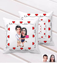 BK Gift Kişiye Özel Sevgililer Karikatürlü Kurdela Kalp Desenli Dekoratif Kırlent Yastık-108 (Beyaz)