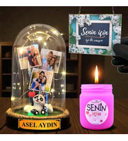Sizlere Özel Led Işıklı Fanus ve Mis Kokulu Mum Hediye Seti Kişiye Özel Hediye (Model 4)