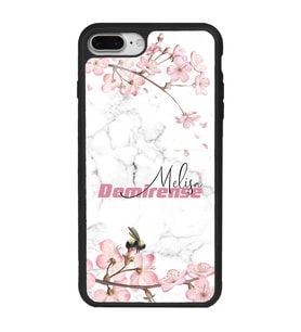 iPhone 8 Plus Uyumlu Mermerli Sakura Tasarımlı Glossy Telefon Kılıfı