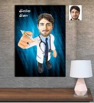 Kişiye Özel Karikatür Baskılı Ahşap Tablo Doktor Erkek-8 30x40