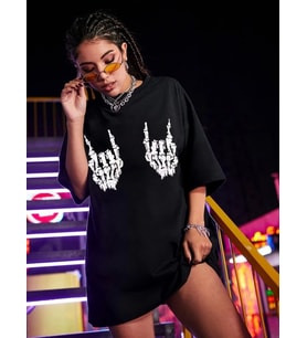 Baskılı Oversize T-shirt - Siyah