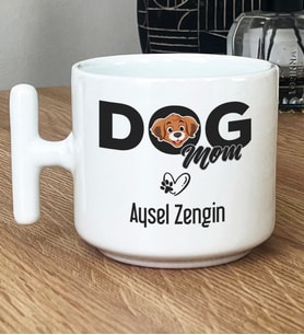 Kişiye Özel Dog Mom Hediye T Kupa Bardak Köpek Annesi (Beyaz)