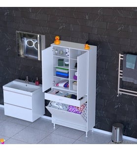 Modilayn YENİ AFRA 70x173x32,5 cm' lik 1 Çekmece, 2 Göz Sepet, 2 Kapak, 8 Raf Dar Alan Banyo Dolabı