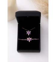 Işıklı Kutulu Gümüş Zambak Çiçeği Kolye & Bileklik Seti - 925 Ayar Gümüş Set