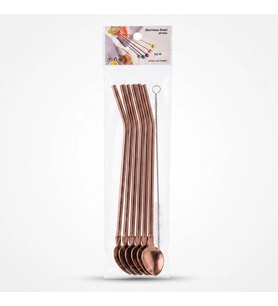 6'lı Kaşıklı Pipet Seti - Bronz - Pipet Temizleme Fırçası