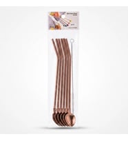 6'lı Kaşıklı Pipet Seti - Bronz - Pipet Temizleme Fırçası