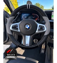 BMW F36 Dikme Direksiyon Kılıfı Delikli Deri Parlak Siyah Gri Detay Çift Yüzük ve Dikiş 2013-2020