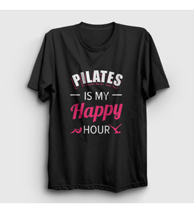Presmono Unisex Siyah My Happy Hour Hediye Pilates T-Shirt 512643tt