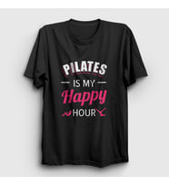Presmono Unisex Siyah My Happy Hour Hediye Pilates T-Shirt 512643tt
