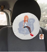 BK Gift Kişiye Özel Kadın Karikatürlü Yuvarlak Araç Koltuk Yastığı-39