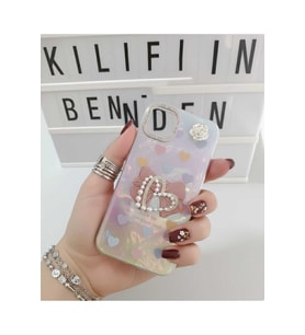 İphone 13 / 14 Uyumlu Taşlı Kalpli Kılıf Modeli
