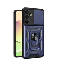 Samsung Galaxy A16 Kılıf Yüzüklü Standli Sürgülü Kamera Korumalı Tank Sert Silikon Kapak (Mavi)