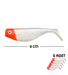 Silikon Balık Yem - DFT - 6cm - Kırmızı/Beyaz (141-3017) - 5'li Paket