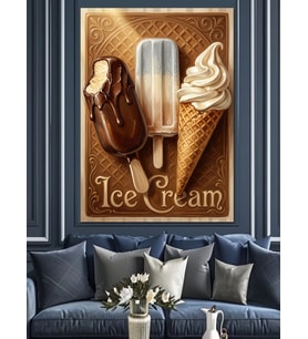 Ice Cream Retro Dondurma Reklamı Dekoratif Kanvas - Mdf Ahşap Tablo