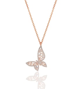 Gümüş rose baget kesim zirkon taşlı kelebek kolye SGTL11981ROSE