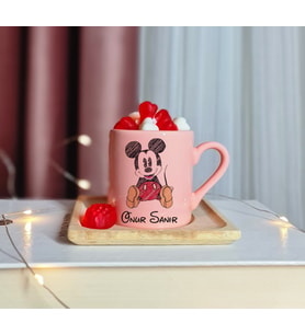 Mickey Mouse Tasarımlı Kişiye Özel Pembe Türk Kahvesi Fincanı