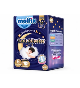 Molfix Tatlı Rüyalar Bebek Bezi 6 Beden15+ KG Extra Large 240 Adet Mega Fırsat Pk