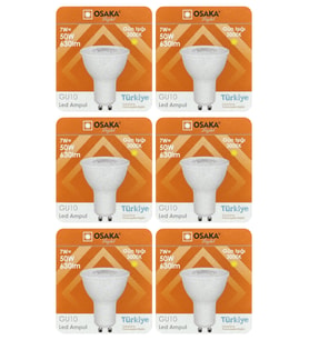 (6 Adet) Osaka 7W (50W) Sarı Işık (3000K) GU10 Duylu Led Spot Ampul