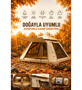 Güneşlikli Kamp Çadırı 240x240x160 cm 6 Kişilik Kolay Kurulum Outdoor