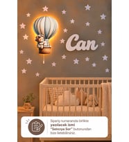 Ahşap Balonlu Lamba & Işıksız İsimlik Seti – İsimli Bebek ve Çocuk Odası Dekoru