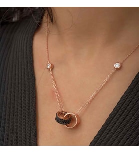 Gümüş Rose İç İçe Geçmiş Halka Kolye
