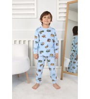 Transportation Veichle Desenli Çocuk Pijama Takımı (Alt-Üst) Bej 3-8 Yaş
