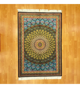 Geometrik/Madalyon Desenli 100 X 150 CM İpek Halı Yeşil