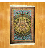 Geometrik/Madalyon Desenli 100 X 150 CM İpek Halı Yeşil