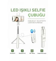Led Işıklı Selfie Çubuğu Bluetooth Kumandalı Kablosuz Tripot Selfie Monopod Selfie Stick (Beyaz)