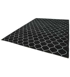 Siyah Halı El Dokuma Yün Karışımlı Modern Geometrik Desenli Salon Halısı Koridor