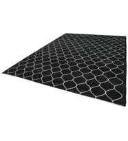 Siyah Halı El Dokuma Yün Karışımlı Modern Geometrik Desenli Salon Halısı Koridor