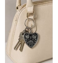 Gotik Kedi Pentagram Desenli Metal Anahtarlık Unisex Siyah Gümüş