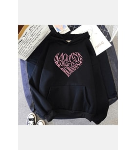 Black Pink Yazılı Kalp Kapşonlu Sweatshirt
