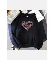 Black Pink Yazılı Kalp Kapşonlu Sweatshirt