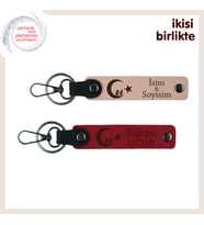 Kişisel Dokunuşuyla Farklı Hediye – Çocuk Ve Ayyıldız Deri Anahtarlık x2'li, Yavru Ağzı-Kırmızı