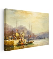 Kanvas Tablo Haliç Kıyısı Kayıklar Osmanlı Tablosu Ev Ofis Duvar Dekoru