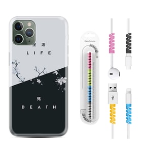 Apple iPhone 11 12 13 14 Pro Max Kılıf Kablo Koruma Spiral Silikon Life and Death 1339