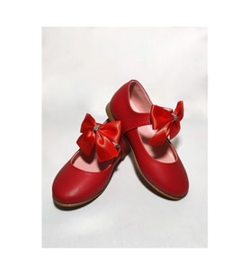 Kindep Sema Papyon Detaylı Cırtlı Kız Çocuk Babet KIRMIZI
