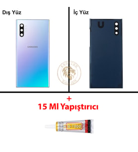 Samsung Note 10 Plus Mavi Arka Pil Kapağı Batarya Kapağı Lazer Kesim + B-7000 Yapıştırıcı