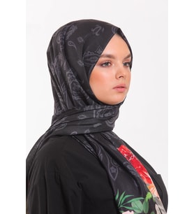 Çiçekli Desen Pavia Seri Şal Eşarp Askısı ile Birlikte 90X200 cm Beyaz Bej-90X20