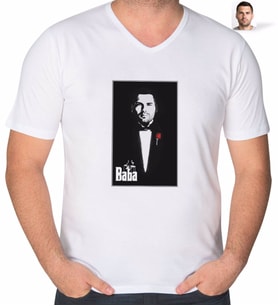 BK Gift Kişiye Özel Godfather Silüet Tasarımlı V Yaka Tişört-8 (Beyaz)