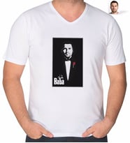 BK Gift Kişiye Özel Godfather Silüet Tasarımlı V Yaka Tişört-8 (Beyaz)